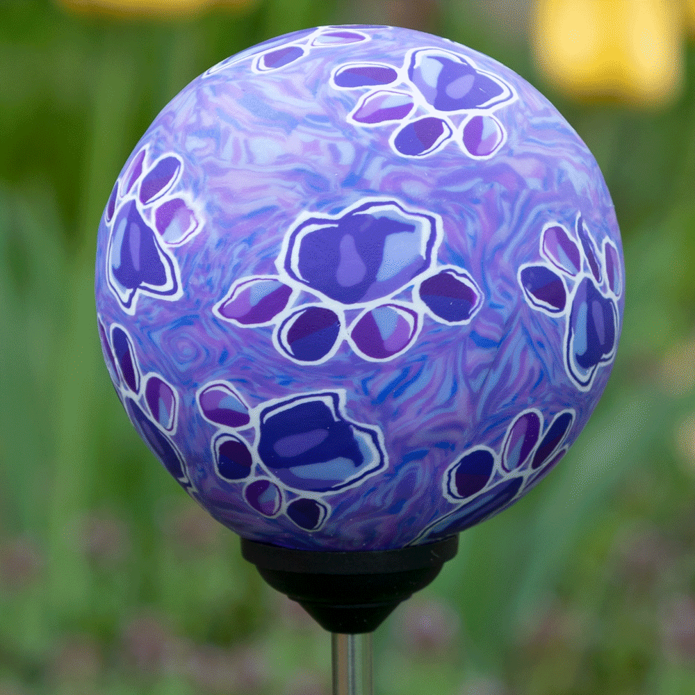 Paw Print Solar Garden Globe Stake - Image 11