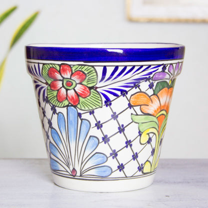 Hand-Painted Floral Ceramic Planter - Image 1