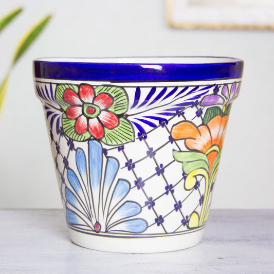 Hand-Painted Floral Ceramic Planter - Image 1