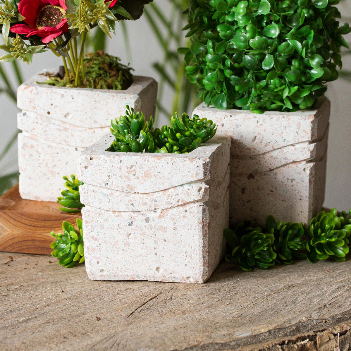 Reclaimed Stone Wave Planter Set of 3 - Image 1