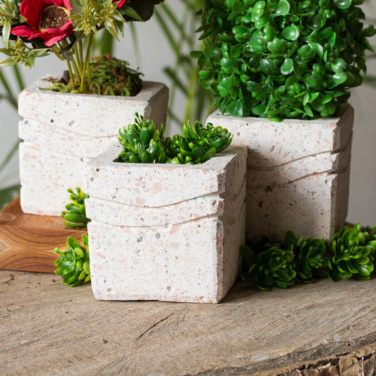Reclaimed Stone Wave Planter Set of 3 - Image 1