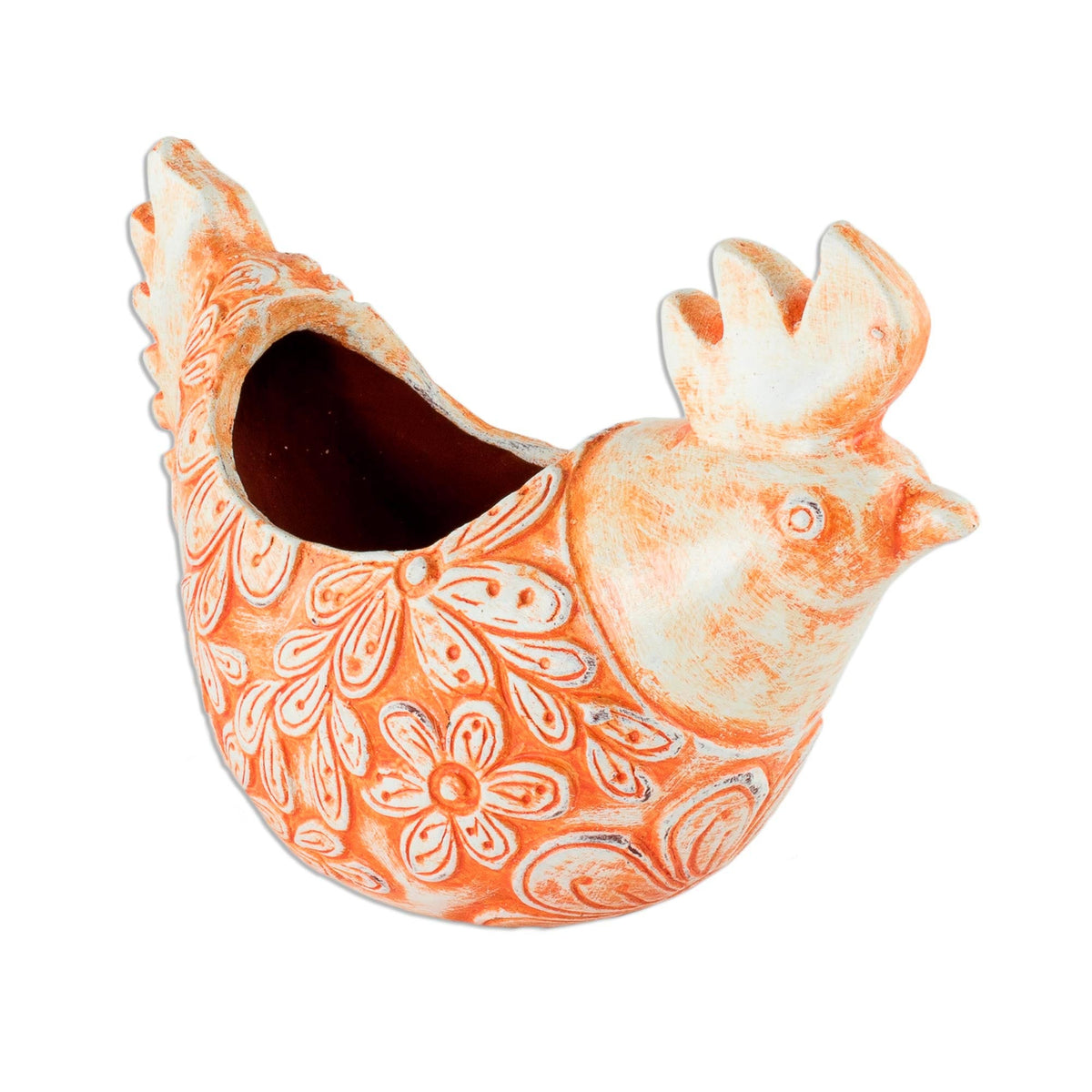 Orange Ceramic Hen Planter - Image 2