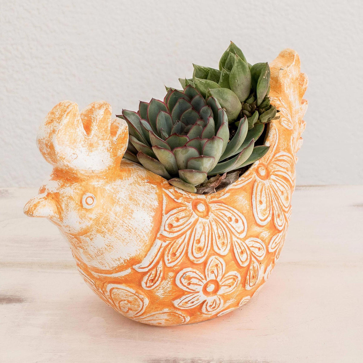 Orange Ceramic Hen Planter - Image 3
