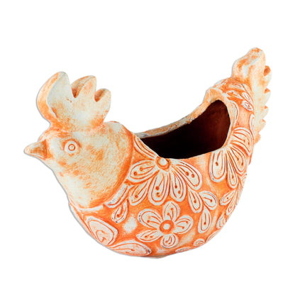 Orange Ceramic Hen Planter - Image 4